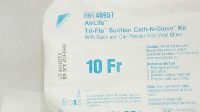 Vyaire 4695T AirLife Tri-Flo Suction Cath-N-Glove Kit w/ Vinyl Glove 10Fr (x)